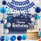 Blue Happy Birthday Party Decorations – 41-Piece Set with Banner, Backdrop, Balloons, Garland, Honeycomb Balls & Hanging Swirls (Blue)